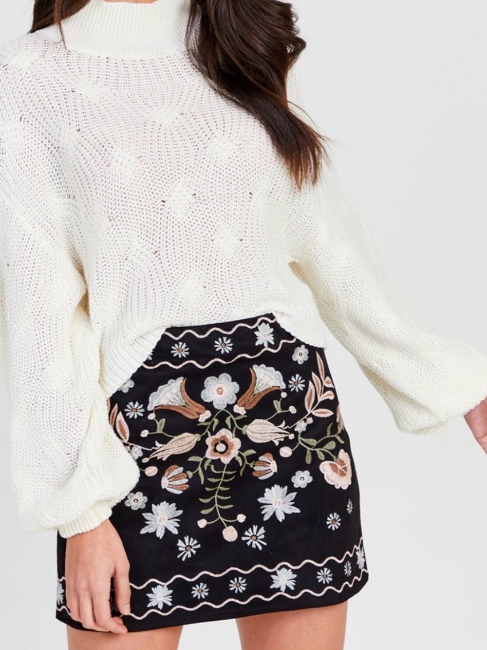Altar'd State Embroidered Black Skirt Large